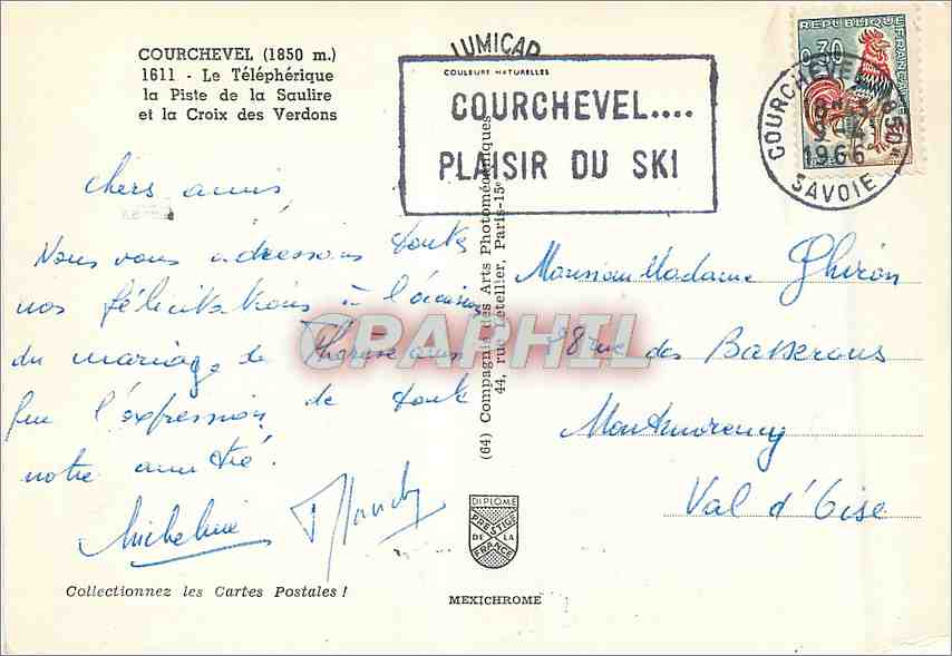 CPM Courchevel (Savoie) (1850 m) le Telepherique la piste de la Saulire et la croix des Verdons — Rückseite