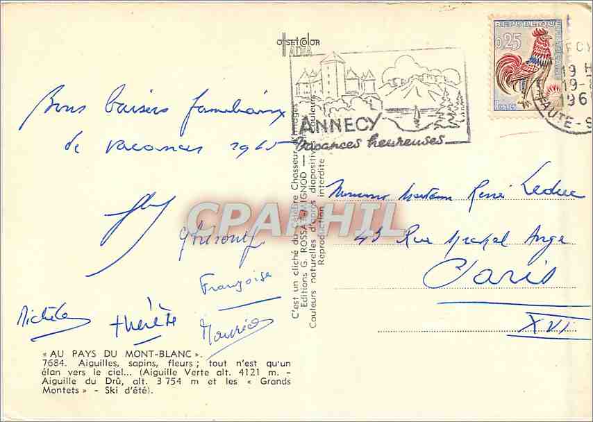 CPM Au Pays du Mont Blanc Aiguilles sapins fleurs — Verso