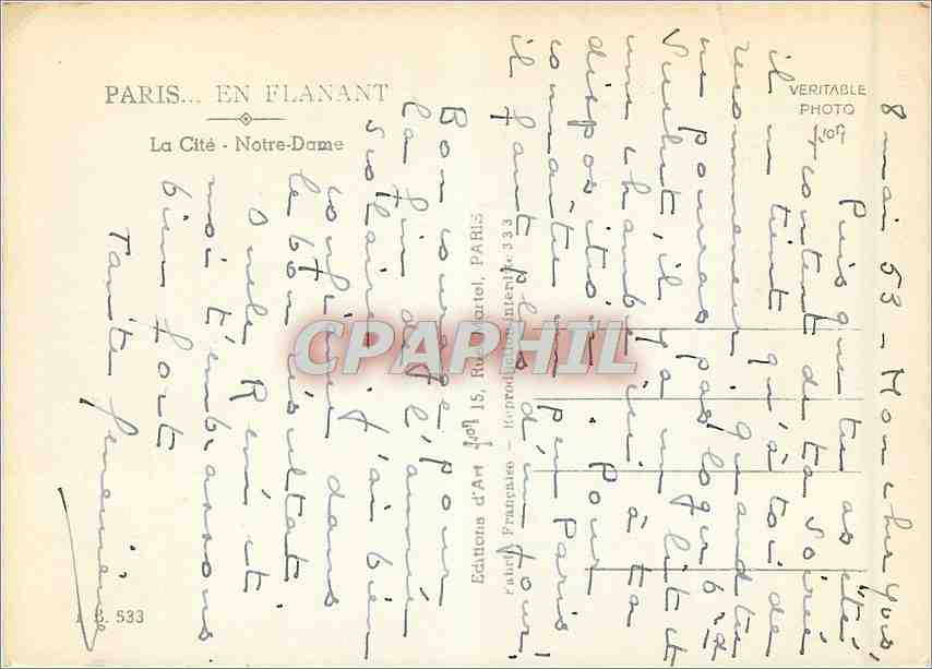 CPM Paris La Cite N D — Rückseite
