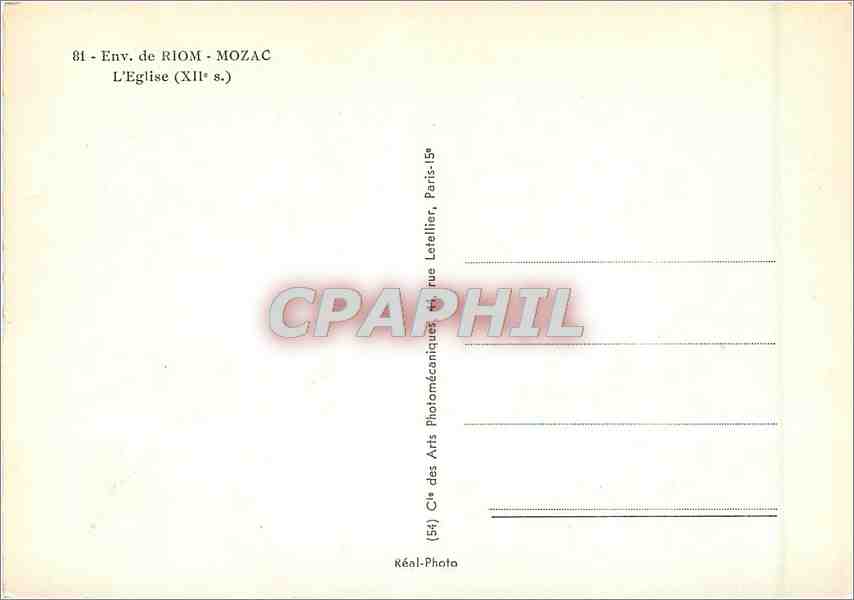 CPM Env de Riom Mazac L'Eglise (XIIe s) — Verso