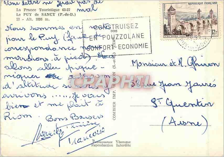 CPM La France Touristique Le Puy de Sancy (P  de D) Alt 1886 m — Verso