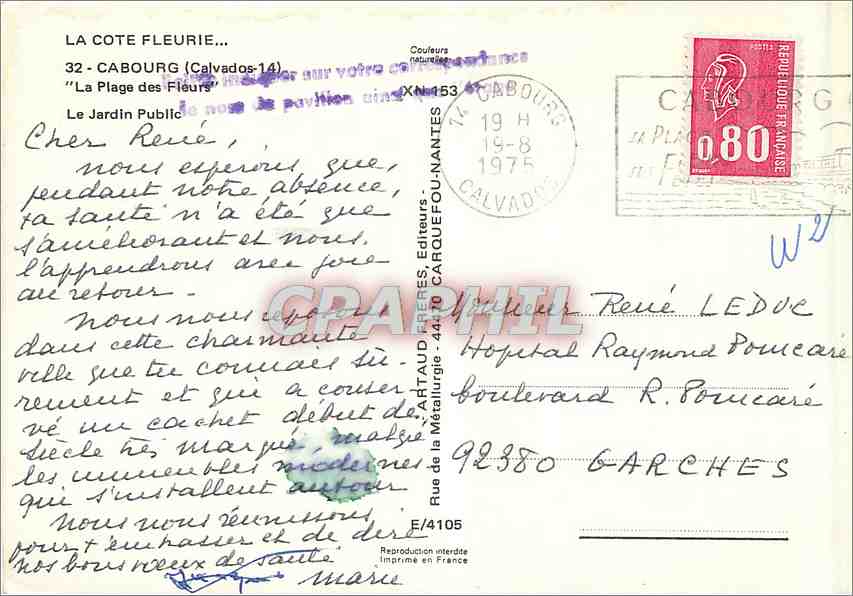 Jardin Public de La Côte Fleurie — Calvados — éditeur Artaud Frères — Verso