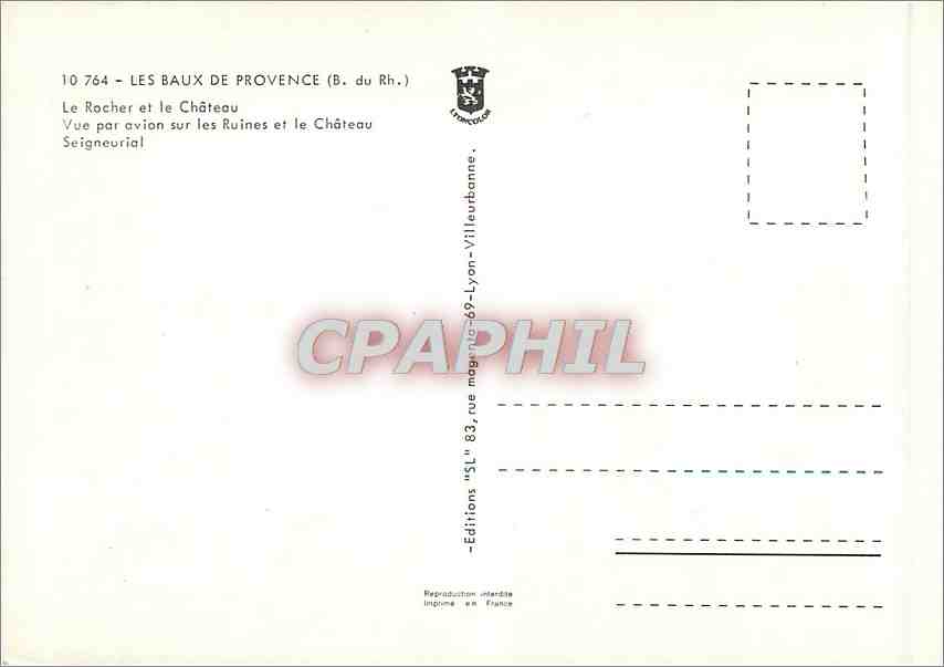 Les Baux-de-Provence — Vue aérienne du château et des ruines — Éditions Lyon-Villeurbanne, n° 10 764 — Rückseite