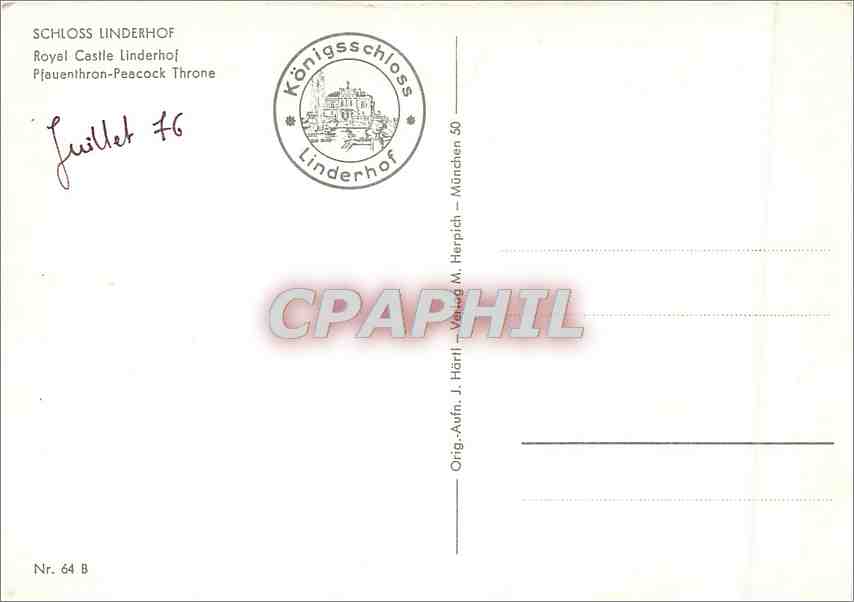 CPM Schlosss Lindehof Royal Castle Londerhof — Rückseite