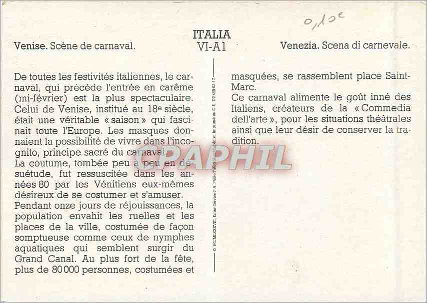 CPM Italia Venise Scene de carnaval — Rückseite