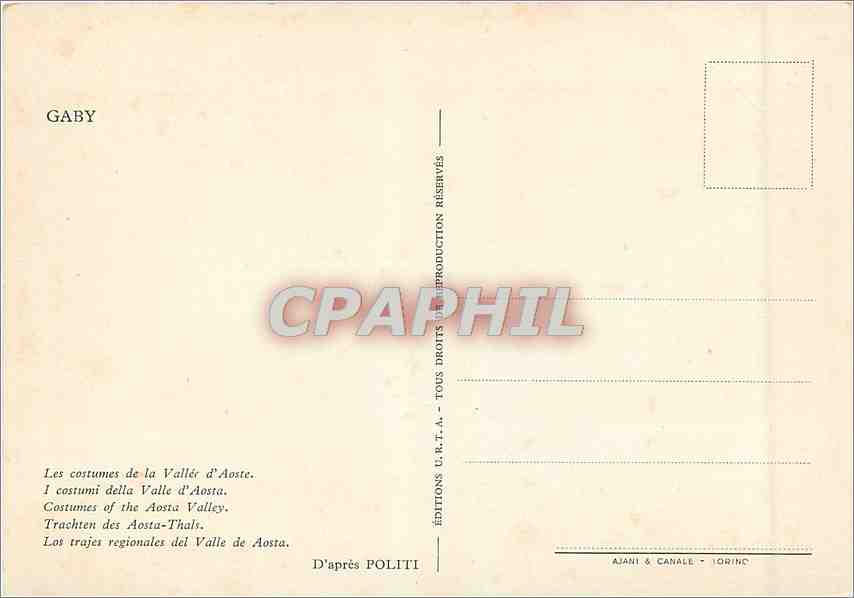 CPM Gaby Costumes de la vallee d'Aoste — Rückseite