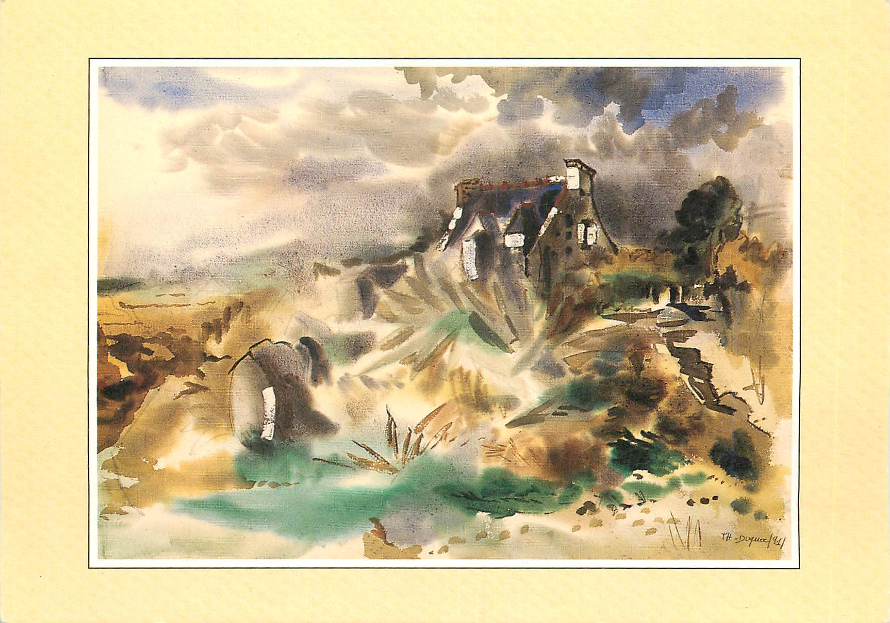 Paysage avec maison — aquarelle — Th. Duquoc — PV 29034