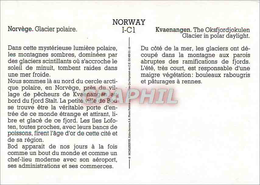 CPM Norway Norvege Glacier polaire — Verso
