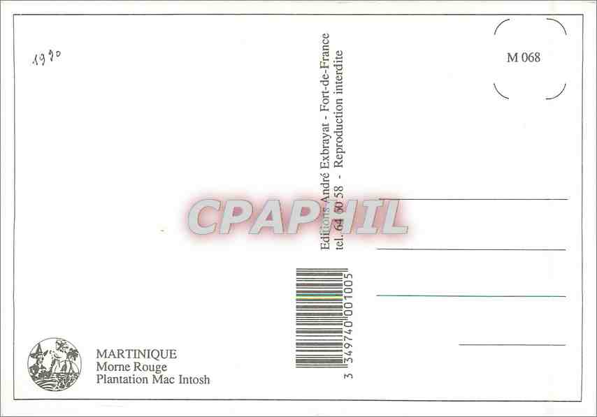 CPM Martinique Morne Rouge Plantation Mac Istosh — Back