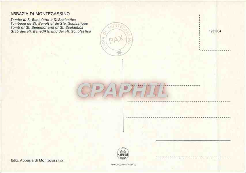 CPM Abbazia di Montecassin Tombeau de St Benoit et de Ste Scolastique — Rückseite