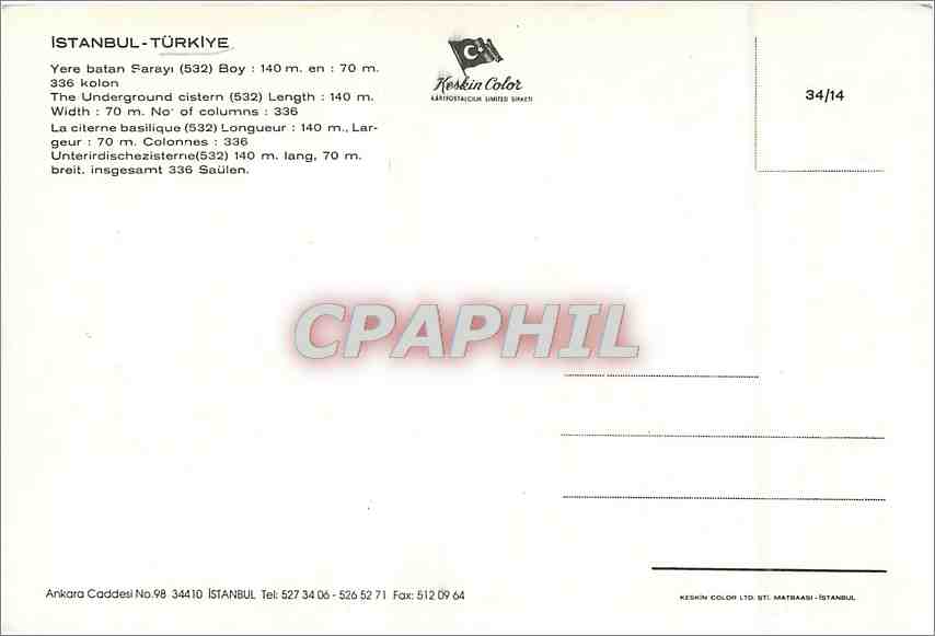CPM Istanbul Turkiye La Citrne basilique long 140 m larg 70 m colonnes 336 — Verso