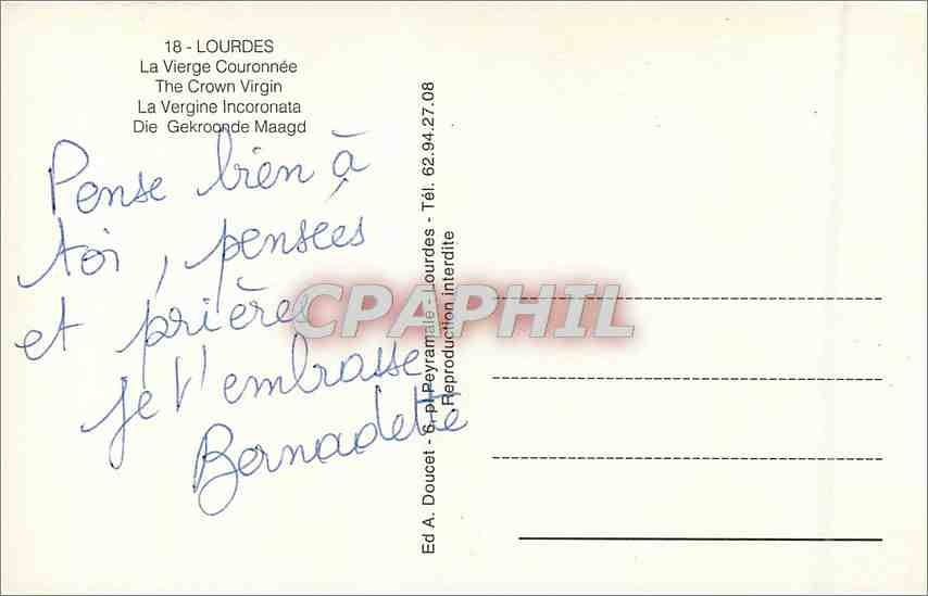 CPM Lourdes La Vierge Couronnee — Verso