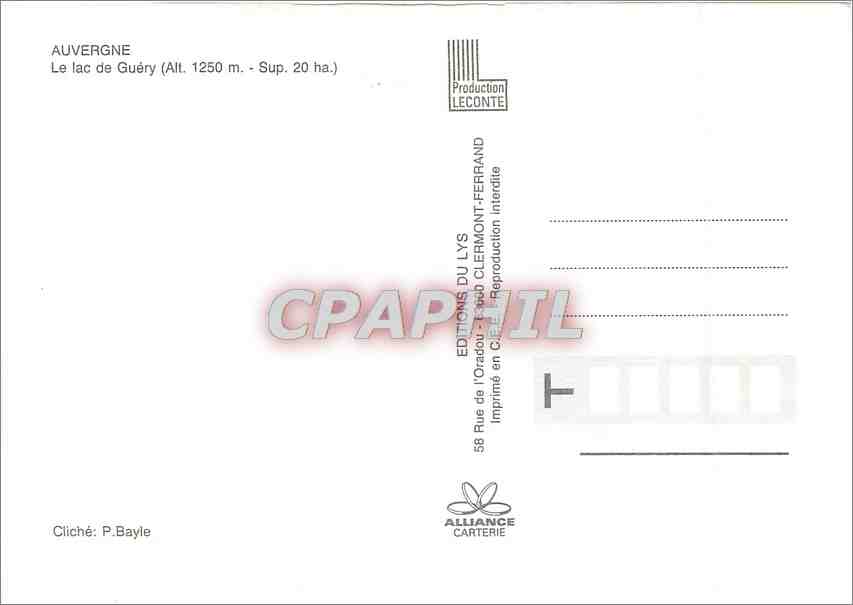 CPM Auvergne Le lac de Guery (alt 1250 msup 20 ha) — Verso