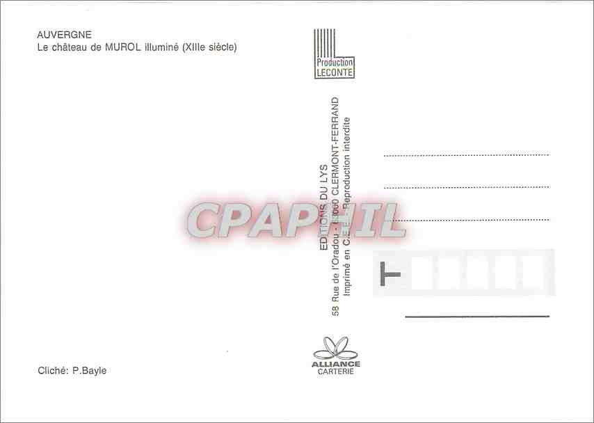CPM Auvergne Le chateau de Murol illumine (XIIIe s) — Verso