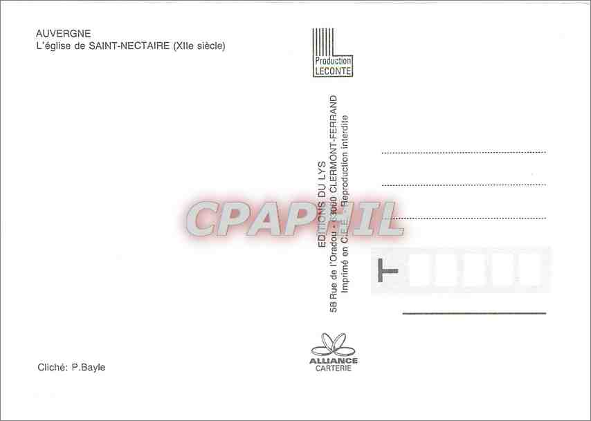 CPM Auvergne L'eglise de Saint Nectaire (XIIe s) — Rückseite