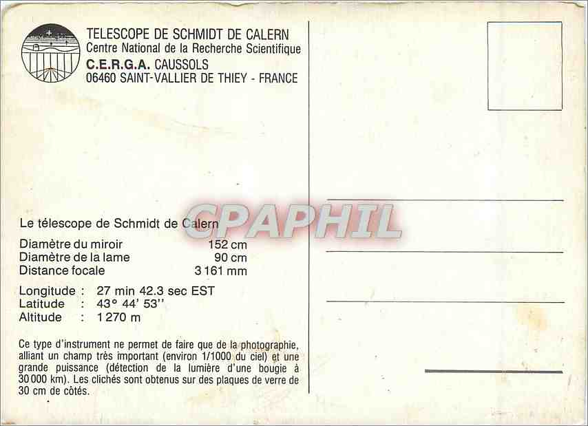 CPM Telescope de Schmidt de Calern France — Rückseite