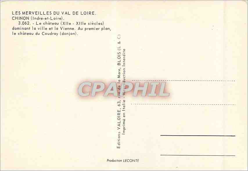 CPM Les Merveilles du Val de Loire Chinon(Indre et Loire) Le chateau (XIIIe XIIIe s) — Rückseite