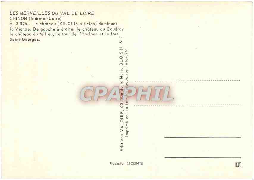 CPM Chinon (Indre et Loire) Le chateau (XII XIIIe s) dominant la vienne — Rückseite