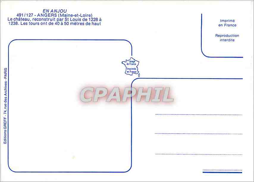 CPM En Anjou Angers (Maine et Loire) Le chateau reconstruit par St Louis de 1228 a 1238 — Verso