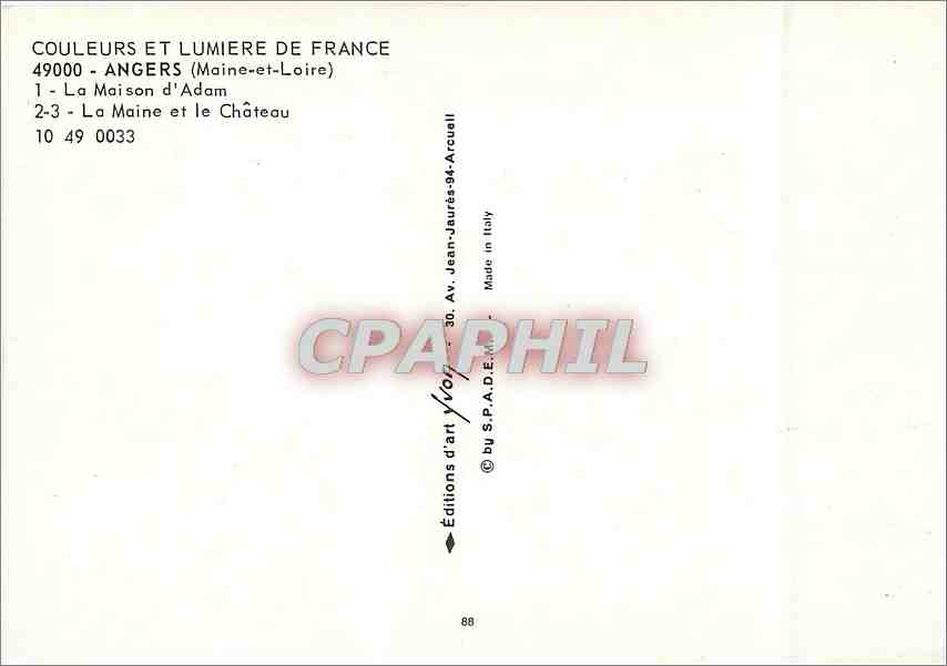 CPM Angers (Maine et Loire) La Maison d'Adam La Maine et le chateau — Rückseite