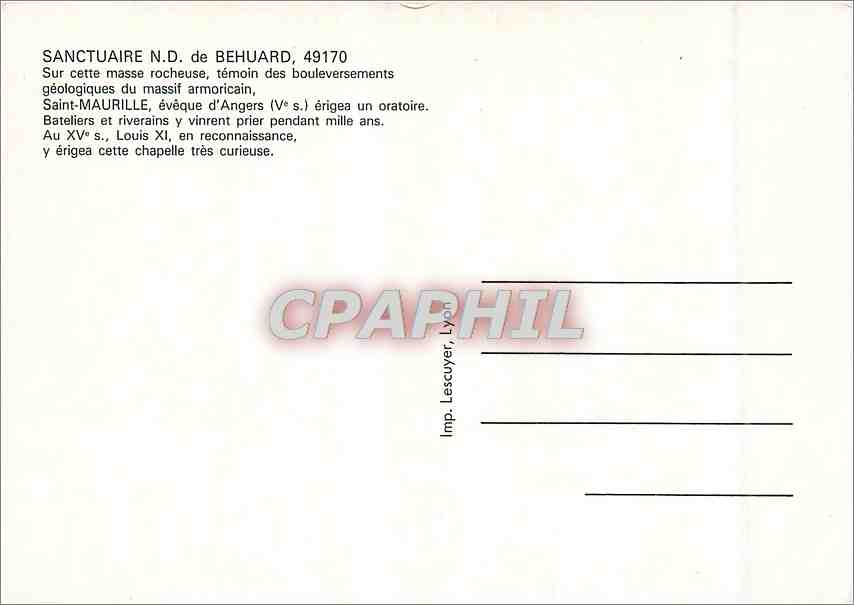 CPM Sanctuaire N D de Behuard sur cette masse rochesse — Verso