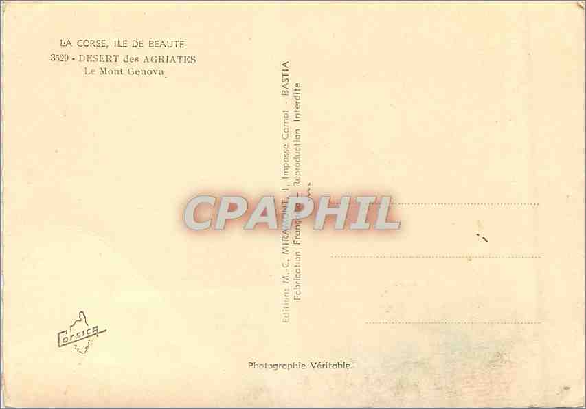 Le Mont Genova — Désert des Agriates — Éditeur Corsica, n° 3329 — Rückseite