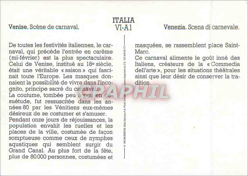 CPM Italia Venise Scene de carnaval — Rückseite