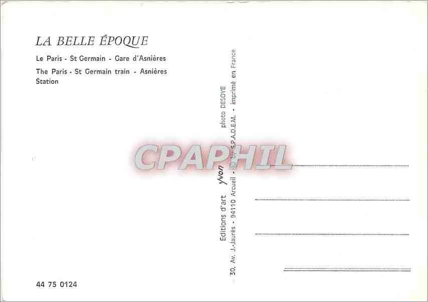 CPM La Belle Epoque le Paris St Germain Gare d'Asnieres — Rückseite