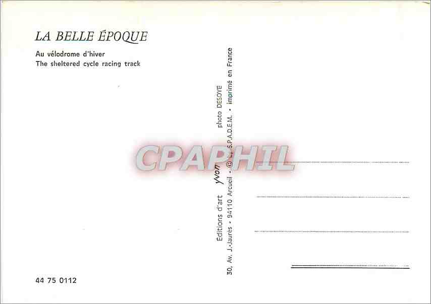 CPM La Belle Epoque Au velodrome d'hiver Velo Cycle — Rückseite