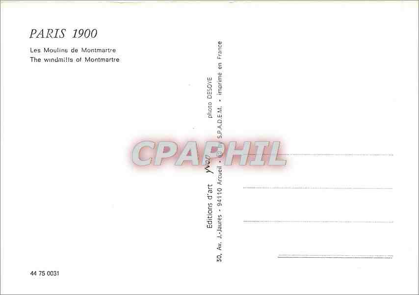 CPM Paris Les Moulins de Montmartre — Rückseite