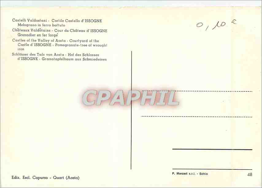 CPM Chateau Valdotains Cour du chateau d'Issogne Grenadier en Ier Forge — Rückseite