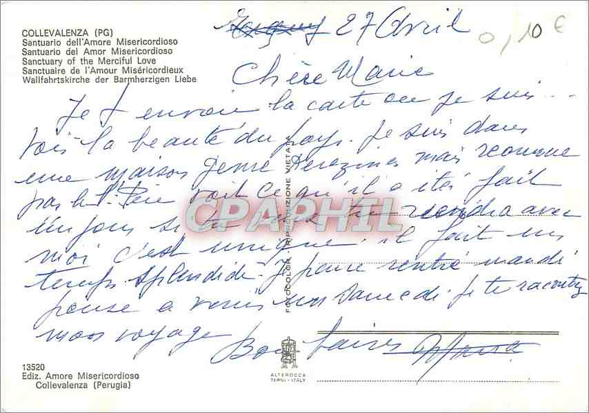 CPM Collevalenza Sanctuaire de l'Amour Misericordieux — Rückseite