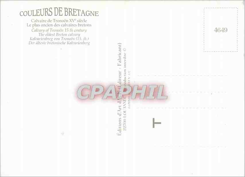 CPM Couleurs de Bretagne Calvaire de Tronoen XVe s le plus ancien des calvaires bretons — Rückseite