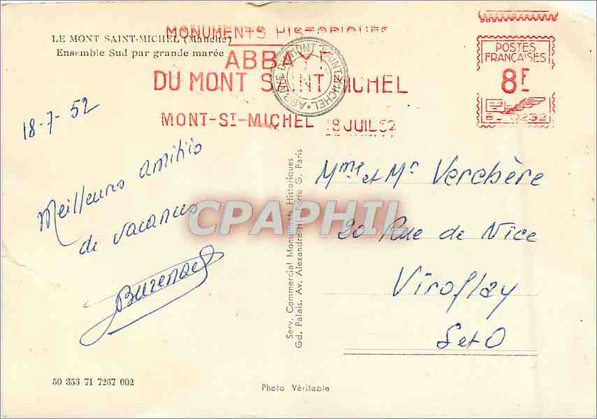 CPM Le Mont Saint Michel (Manche) Ensemble sud par grande maree — Verso