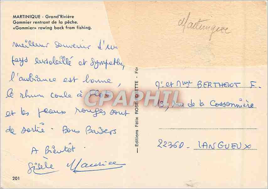 CPM Martinique Grand Riviere Gomier rentrant de la Peche — Rückseite