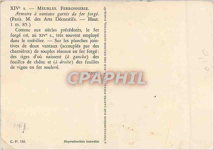 CPM Meubles Ferronnerie Armoire a vantaux garnis de fer forge Paris — Rückseite