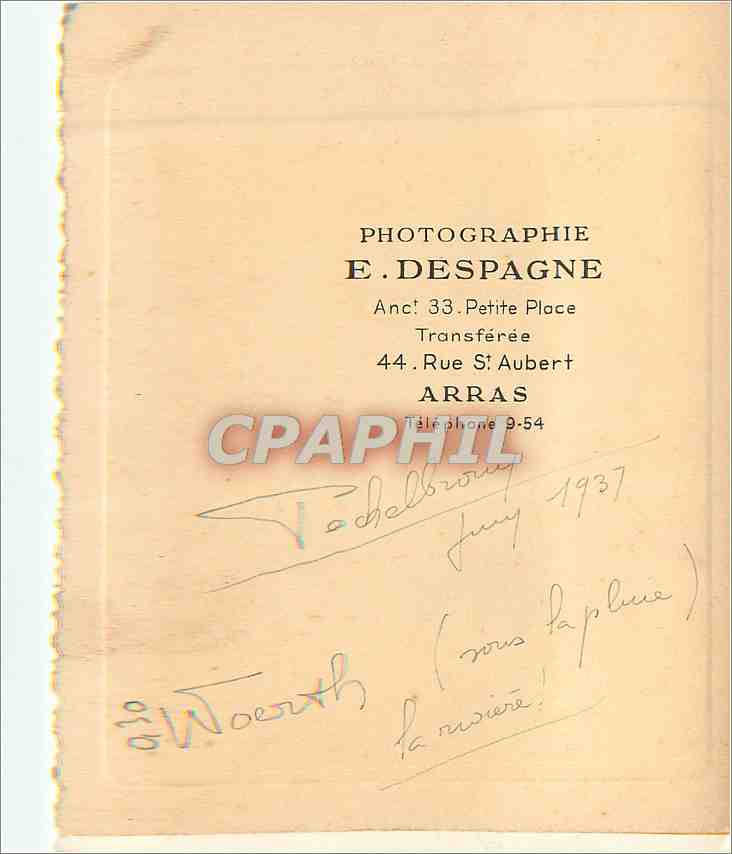 Photo E Despagne Arras Woerth 1937 — Rückseite