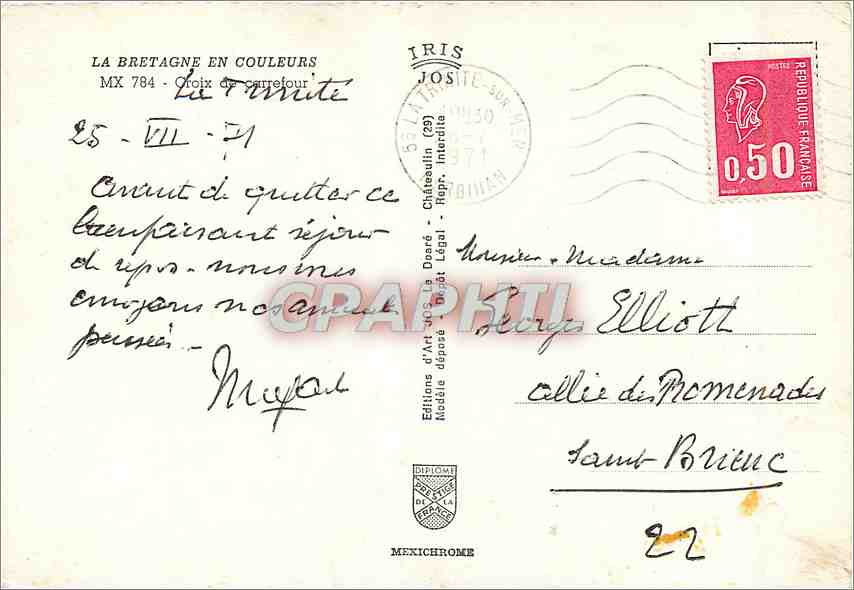 CPM La Bretagne en couleurs croix de Carrefour — Rückseite