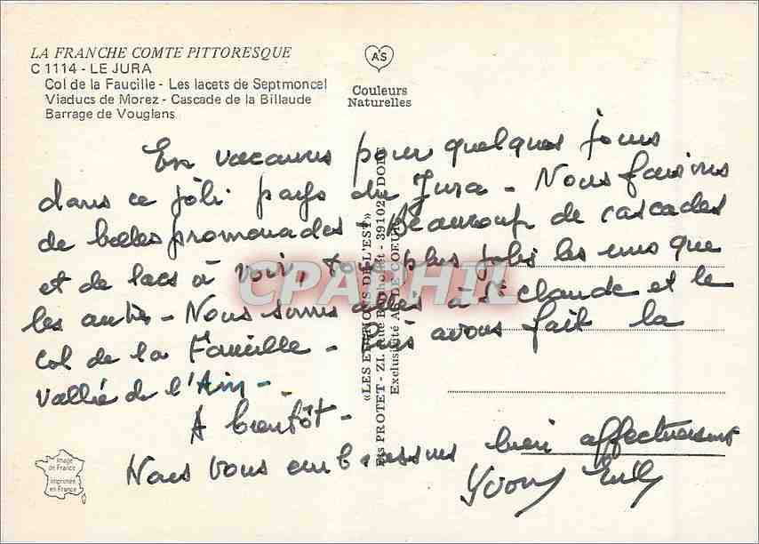 CPM La Franche Comte Pittoresque Le Jura Col de la Faucille — Rückseite