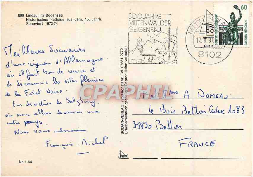 CPM Lindau im Bodensse Historisches Rathaus aus dem 15 jahrh Renoviert 1973 74 — Rückseite