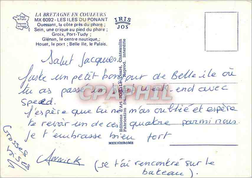 CPM Les Iles Du Ponant Quessant la cote pres du phare sein — Rückseite