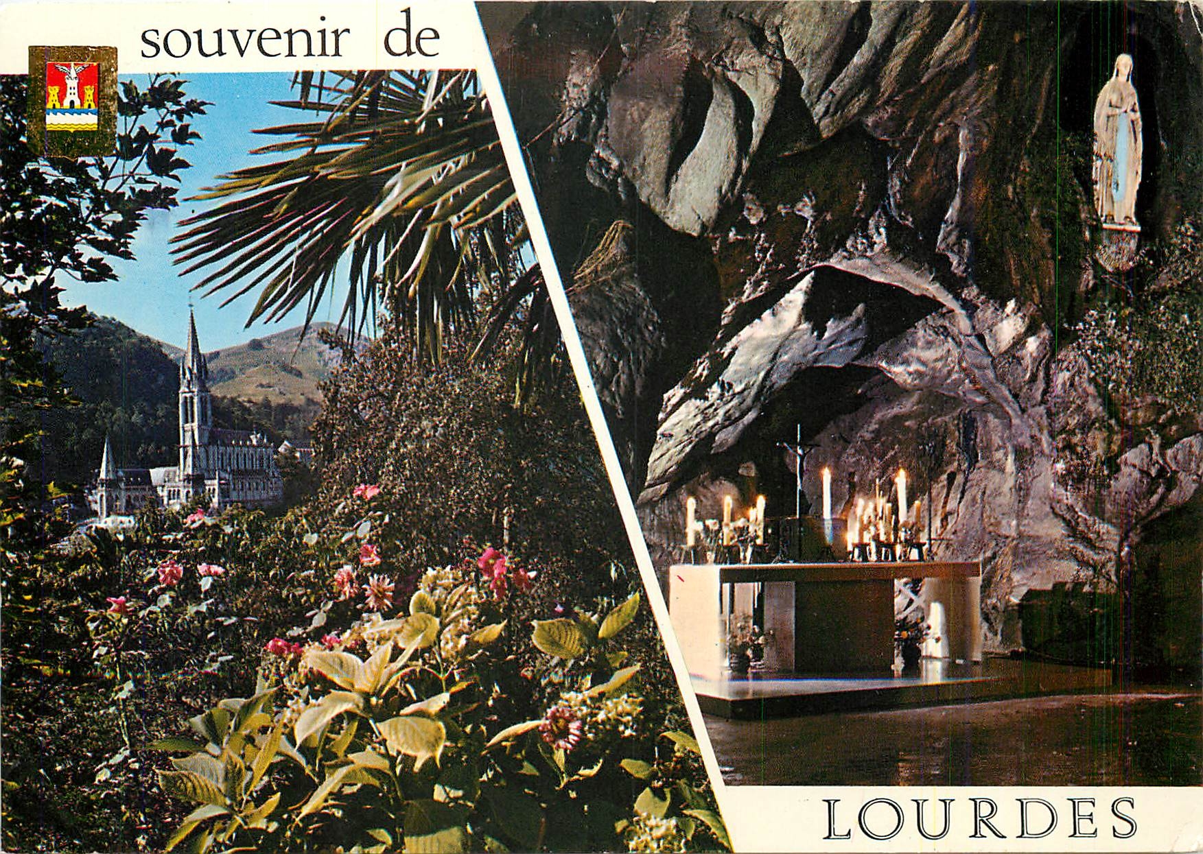 CPM Souvenir de Lourdes vue generale de la basilique et la Grotte Miraculeuse