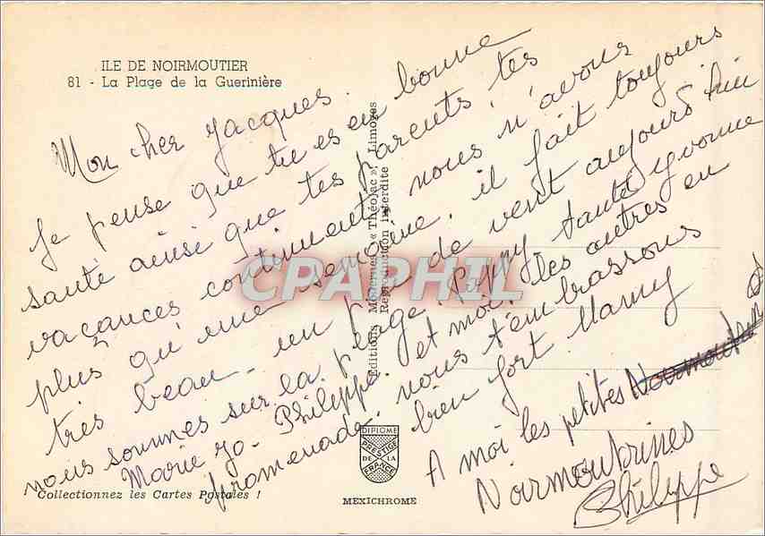 CPM Ile de Noirmoutier la Plage de la Gueriniere — Rückseite