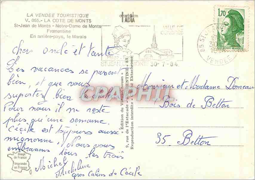 CPM La Vendee Touristique La Cote de Monts St Jean de Monts Notre Dame de Monts Fromentine — Back
