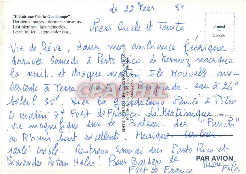 CPM Il etait une fois la Guadeloupe Dernieres — Rückseite