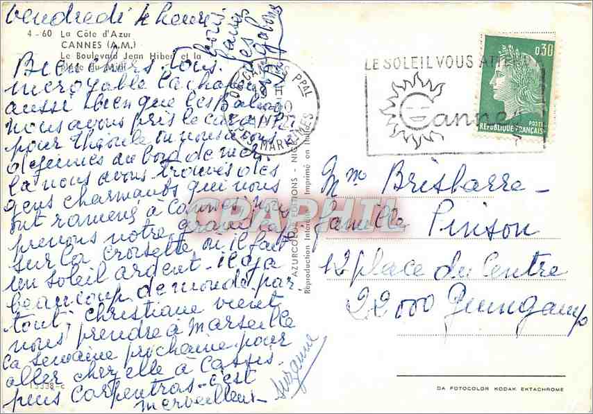 CPM La Cote d'Azur Cannes (A M) Le Boulevard Jean Hiber et la Plage du Midi — Rückseite