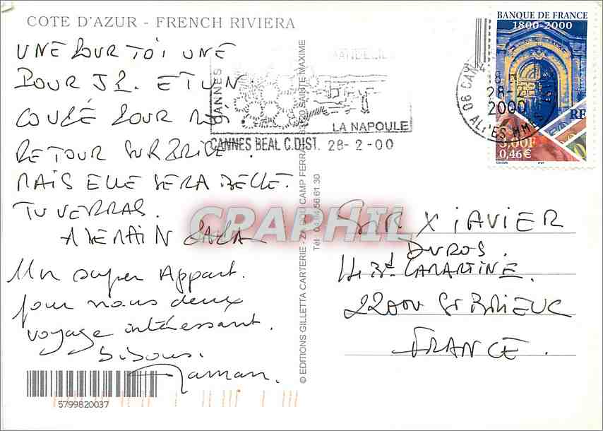 CPM Cote d'Azur French Riviera — Verso