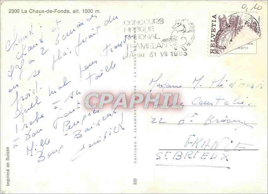 CPM La Chaux de Fonds alt 1000 m — Back