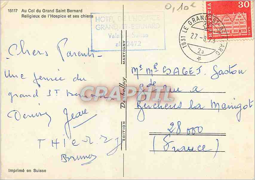 CPM Au col du Grand Saint Bernard Religieux de l'Hospice et ses chiens — Rückseite