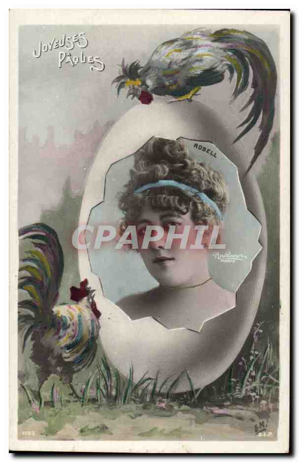 Jolie femme- Joyeuses Paques -Coq -CPA